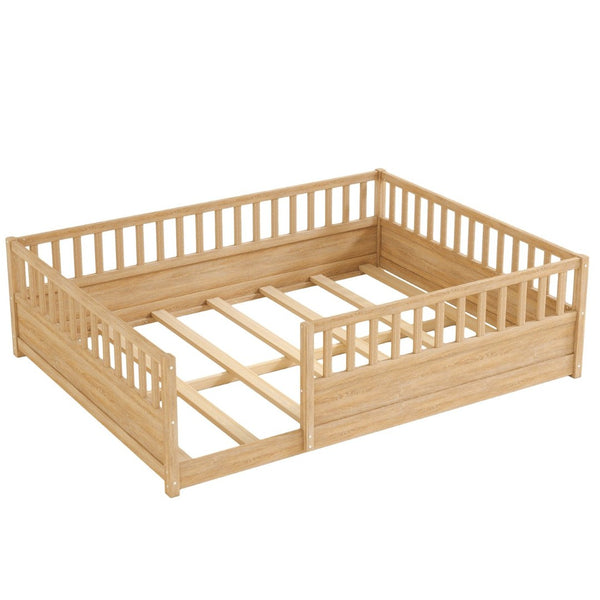 English Elm Queen Montessori Pine Floor Bed with Full Guardrail and Door Panel for Kids Natural W1858P475435