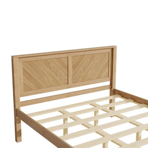 English Elm Queen Solid Pine Platform Bed Herringbone Headboard Farmhouse Storage Base Natural Oak W1858P489487