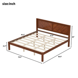 English Elm King Solid Pine Platform Bed Herringbone Headboard Walnut Farmhouse Storage Frame W1858P489492