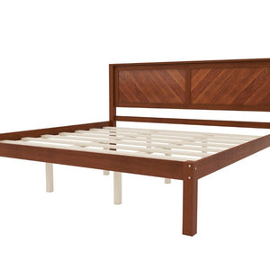 English Elm King Solid Pine Platform Bed Herringbone Headboard Walnut Farmhouse Storage Frame W1858P489492