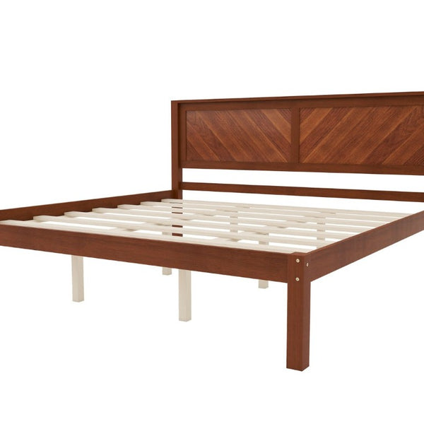 English Elm King Solid Pine Platform Bed Herringbone Headboard Walnut Farmhouse Storage Frame W1858P489492