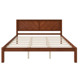 English Elm King Solid Pine Platform Bed Herringbone Headboard Walnut Farmhouse Storage Frame W1858P489492