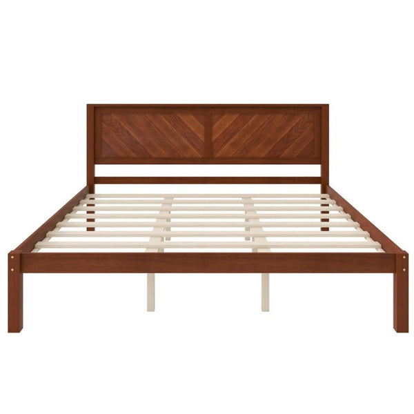 English Elm King Solid Pine Platform Bed Herringbone Headboard Walnut Farmhouse Storage Frame W1858P489492