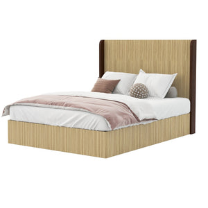 English Elm Queen Wingback Platform Bed Vertical Grid Wood Frame Wabi-Sabi Bedroom Design W1858S00008