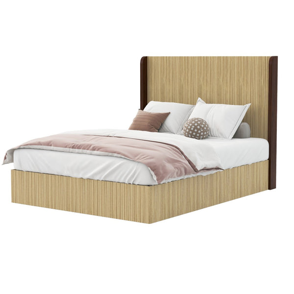 English Elm Queen Wingback Platform Bed Vertical Grid Wood Frame Wabi-Sabi Bedroom Design W1858S00008