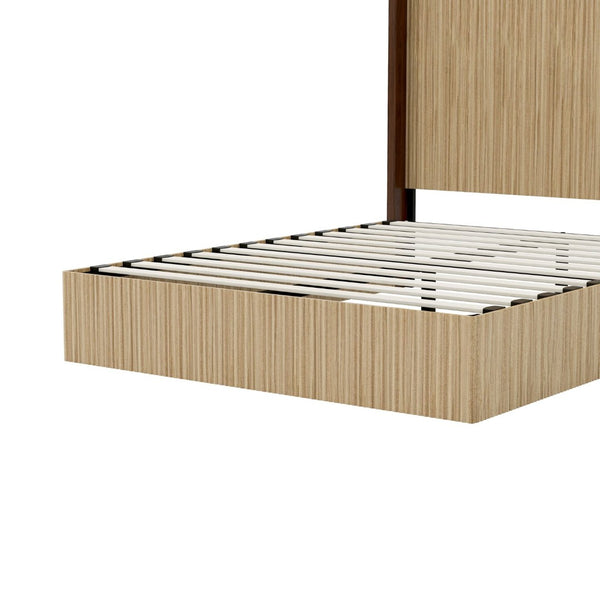 English Elm Queen Wingback Platform Bed Vertical Grid Wood Frame Wabi-Sabi Bedroom Design W1858S00008
