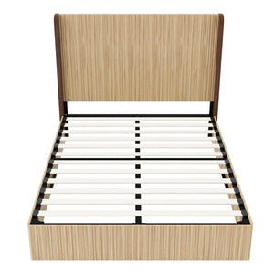 English Elm Queen Wingback Platform Bed Vertical Grid Wood Frame Wabi-Sabi Bedroom Design W1858S00008