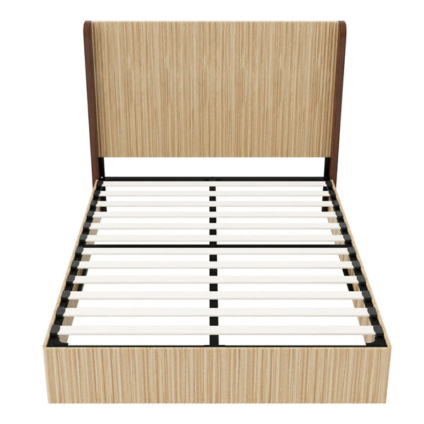 English Elm Queen Wingback Platform Bed Vertical Grid Wood Frame Wabi-Sabi Bedroom Design W1858S00008