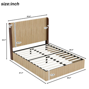 English Elm Queen Wingback Platform Bed Vertical Grid Wood Frame Wabi-Sabi Bedroom Design W1858S00008