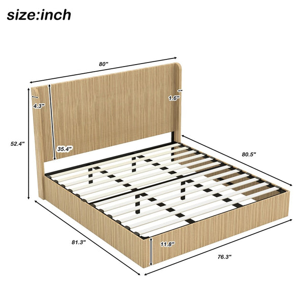 English Elm King Fluted Wingback Platform Bed Walnut Finish Tall Headboard No Box Spring Needed W1858S00009