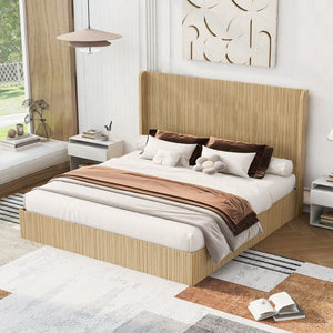 English Elm King Fluted Wingback Platform Bed Walnut Finish Tall Headboard No Box Spring Needed W1858S00009
