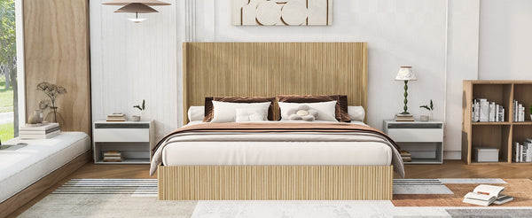 English Elm King Fluted Wingback Platform Bed Walnut Finish Tall Headboard No Box Spring Needed W1858S00009