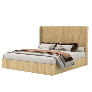 English Elm King Fluted Wingback Platform Bed Walnut Finish Tall Headboard No Box Spring Needed W1858S00009