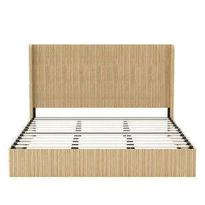 English Elm King Fluted Wingback Platform Bed Walnut Finish Tall Headboard No Box Spring Needed W1858S00009