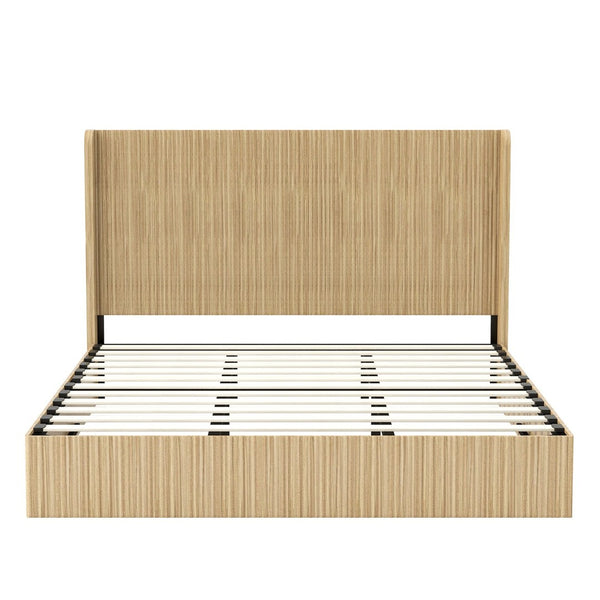 English Elm King Fluted Wingback Platform Bed Walnut Finish Tall Headboard No Box Spring Needed W1858S00009