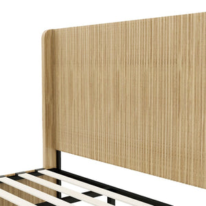 English Elm King Fluted Wingback Platform Bed Walnut Finish Tall Headboard No Box Spring Needed W1858S00009