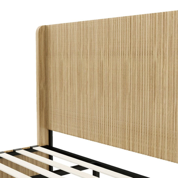 English Elm King Fluted Wingback Platform Bed Walnut Finish Tall Headboard No Box Spring Needed W1858S00009