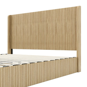 English Elm King Fluted Wingback Platform Bed Walnut Finish Tall Headboard No Box Spring Needed W1858S00009