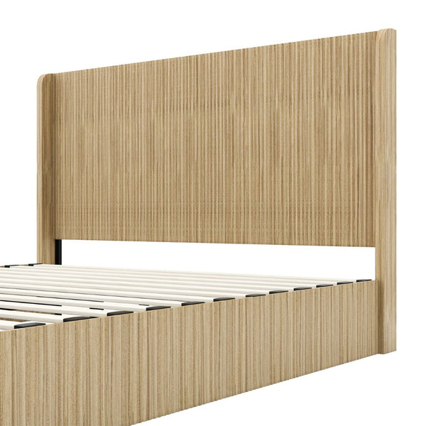 English Elm King Fluted Wingback Platform Bed Walnut Finish Tall Headboard No Box Spring Needed W1858S00009