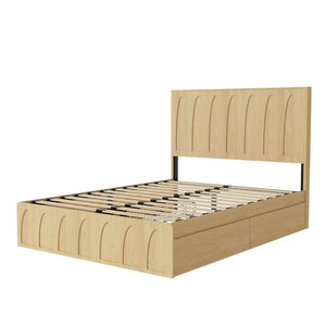 English Elm [brand] Queen Platform Bed Solid Wood Japandi Curved Headboard with Side Storage Drawers Oak W1858S00010