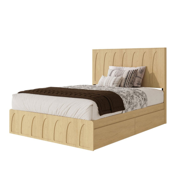 English Elm [brand] Queen Platform Bed Solid Wood Japandi Curved Headboard with Side Storage Drawers Oak W1858S00010
