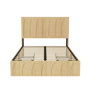English Elm [brand] Queen Platform Bed Solid Wood Japandi Curved Headboard with Side Storage Drawers Oak W1858S00010