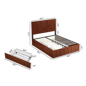 English Elm [brand] Queen Platform Bed Solid Wood Japandi Curved Headboard with Side Storage Drawers Natural Wood W1858S00011