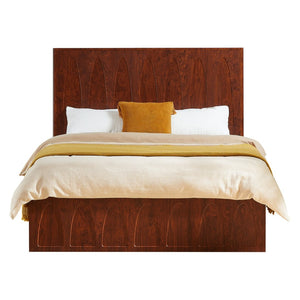 English Elm [brand] Queen Platform Bed Solid Wood Japandi Curved Headboard with Side Storage Drawers Natural Wood W1858S00011