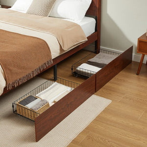 English Elm [brand] Queen Platform Bed Solid Wood Japandi Curved Headboard with Side Storage Drawers Natural Wood W1858S00011