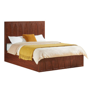 English Elm [brand] Queen Platform Bed Solid Wood Japandi Curved Headboard with Side Storage Drawers Natural Wood W1858S00011