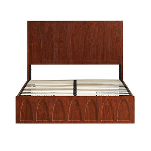 English Elm [brand] Queen Platform Bed Solid Wood Japandi Curved Headboard with Side Storage Drawers Natural Wood W1858S00011
