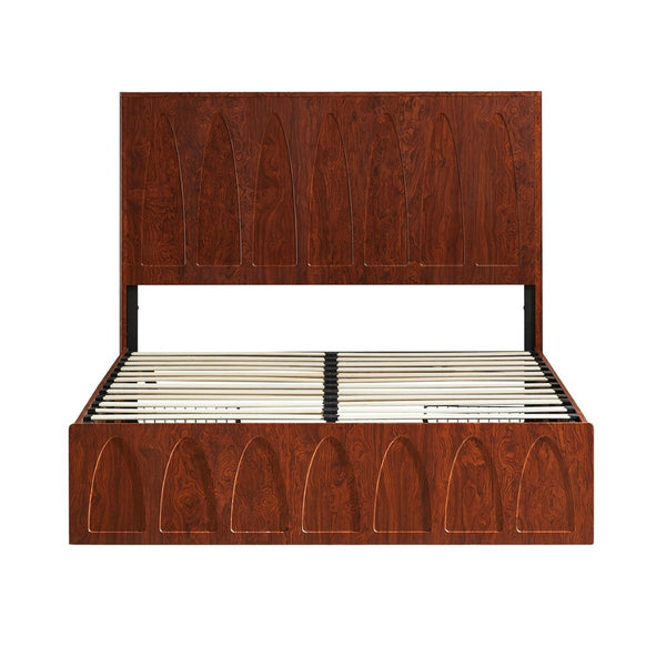 English Elm [brand] Queen Platform Bed Solid Wood Japandi Curved Headboard with Side Storage Drawers Natural Wood W1858S00011