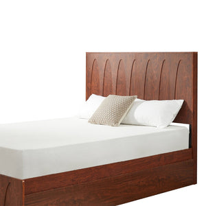 English Elm [brand] Queen Platform Bed Solid Wood Japandi Curved Headboard with Side Storage Drawers Natural Wood W1858S00011