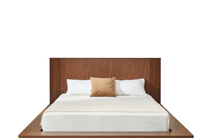 English Elm Low Profile Walnut Veneer Platform Bed Fluted Headboard Japandi Minimalist Style W1858S00012