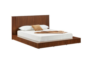 English Elm Low Profile Walnut Veneer Platform Bed Fluted Headboard Japandi Minimalist Style W1858S00012