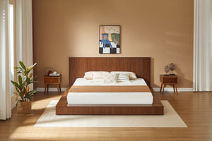 English Elm Low Profile Walnut Platform Bed Fluted Panel Headboard Japandi Solid Wood Storage W1858S00013