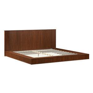 English Elm Low Profile Walnut Platform Bed Fluted Panel Headboard Japandi Solid Wood Storage W1858S00013