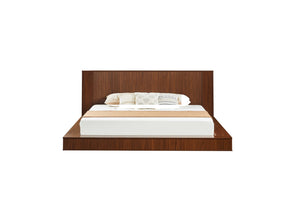 English Elm Low Profile Walnut Platform Bed Fluted Panel Headboard Japandi Solid Wood Storage W1858S00013