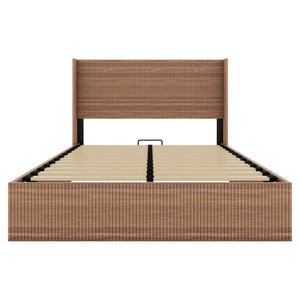 English Elm Queen Platform Storage Bed Hydraulic Lift Walnut MDF Sculpted Headboard Bedroom W1858S00016