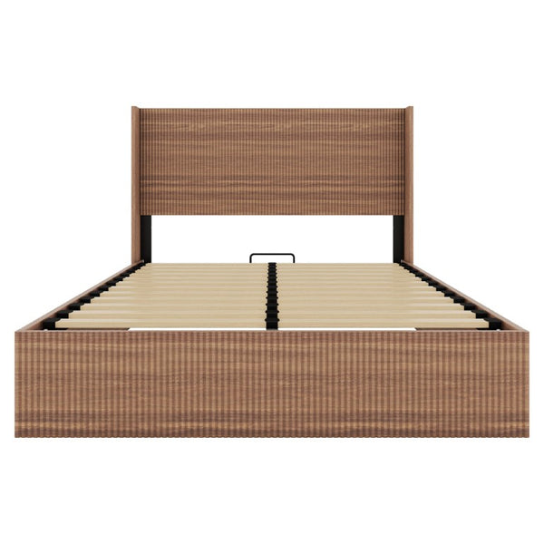 English Elm Queen Platform Storage Bed Hydraulic Lift Walnut MDF Sculpted Headboard Bedroom W1858S00016