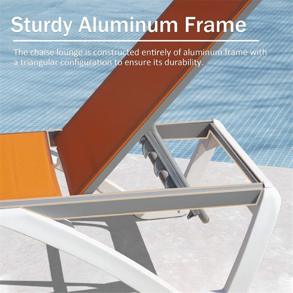 English Elm Adjustable Aluminum Outdoor Chaise Lounge Five Position Recliner for Pool and Patio Orange Aluminium 77 L x 22.8 W x 37.2 H W1859109593