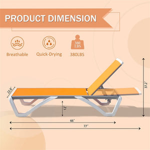 English Elm Adjustable Aluminum Outdoor Chaise Lounge Five Position Recliner for Pool and Patio Orange Aluminium 77 L x 22.8 W x 37.2 H W1859109593