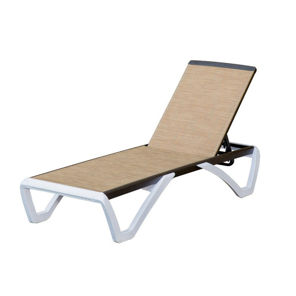 English Elm Adjustable Outdoor Chaise Lounge Aluminum Frame Textilene Sling with Five Reclining Positions W1859109665