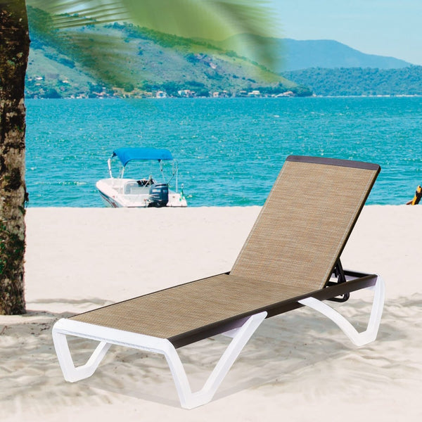 English Elm Adjustable Outdoor Chaise Lounge Aluminum Frame Textilene Sling with Five Reclining Positions W1859109665