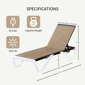 English Elm Adjustable Outdoor Chaise Lounge Aluminum Frame Textilene Sling with Five Reclining Positions W1859109665