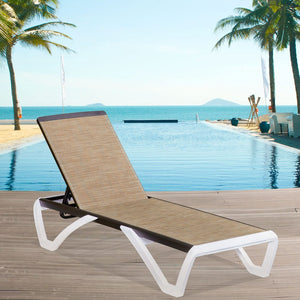 English Elm Adjustable Outdoor Chaise Lounge Aluminum Frame Textilene Sling with Five Reclining Positions W1859109665