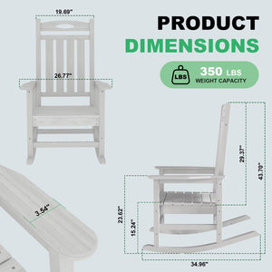 English Elm Outdoor Hdpe Rocking Chair Set Two Oversized Ergonomic Porch Rockers All Season White W1859P501262