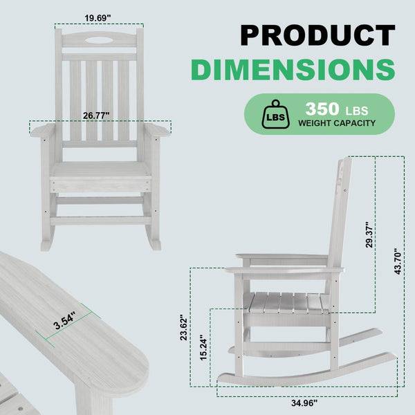 English Elm Outdoor Hdpe Rocking Chair Set Two Oversized Ergonomic Porch Rockers All Season White W1859P501262