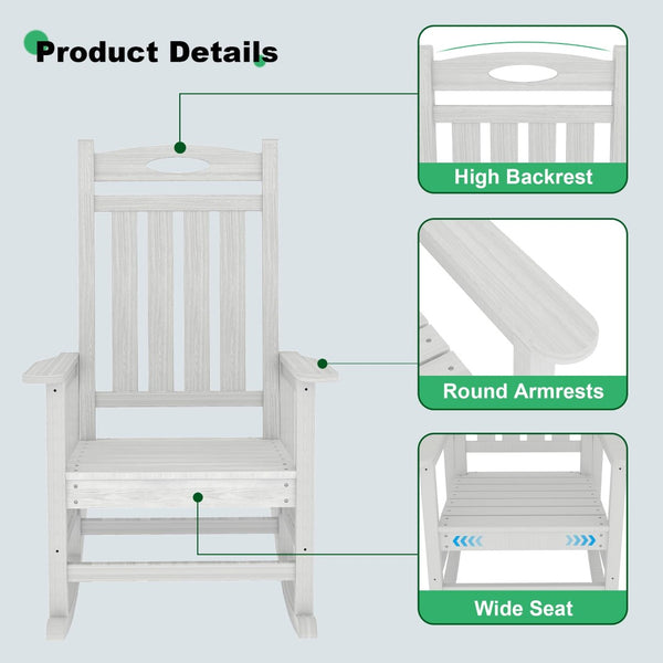 English Elm Outdoor Hdpe Rocking Chair Set Two Oversized Ergonomic Porch Rockers All Season White W1859P501262