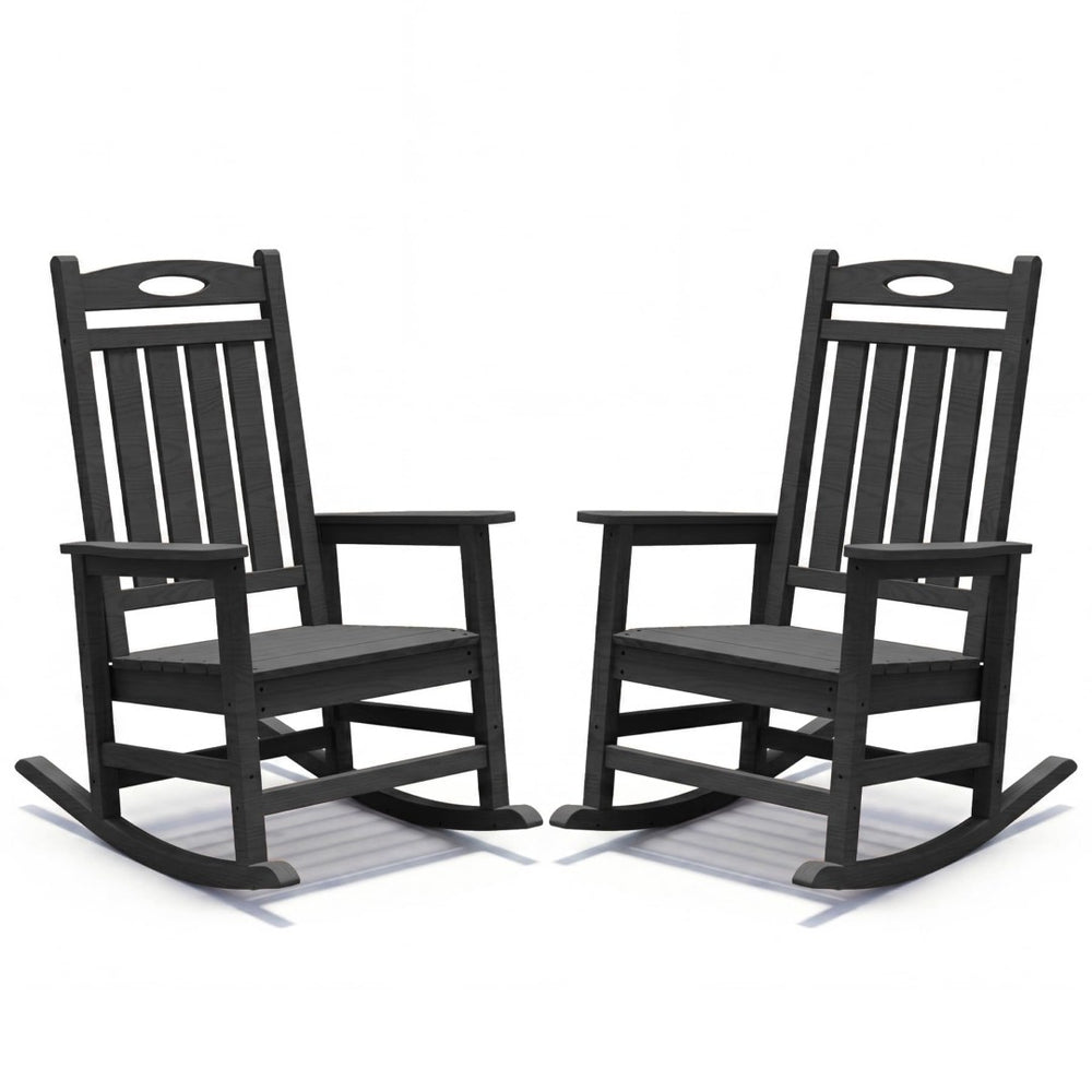 English Elm Outdoor Hdpe Rocking Chair Set Two Oversized Ergonomic Porch Rockers All Season Black W1859P501264
